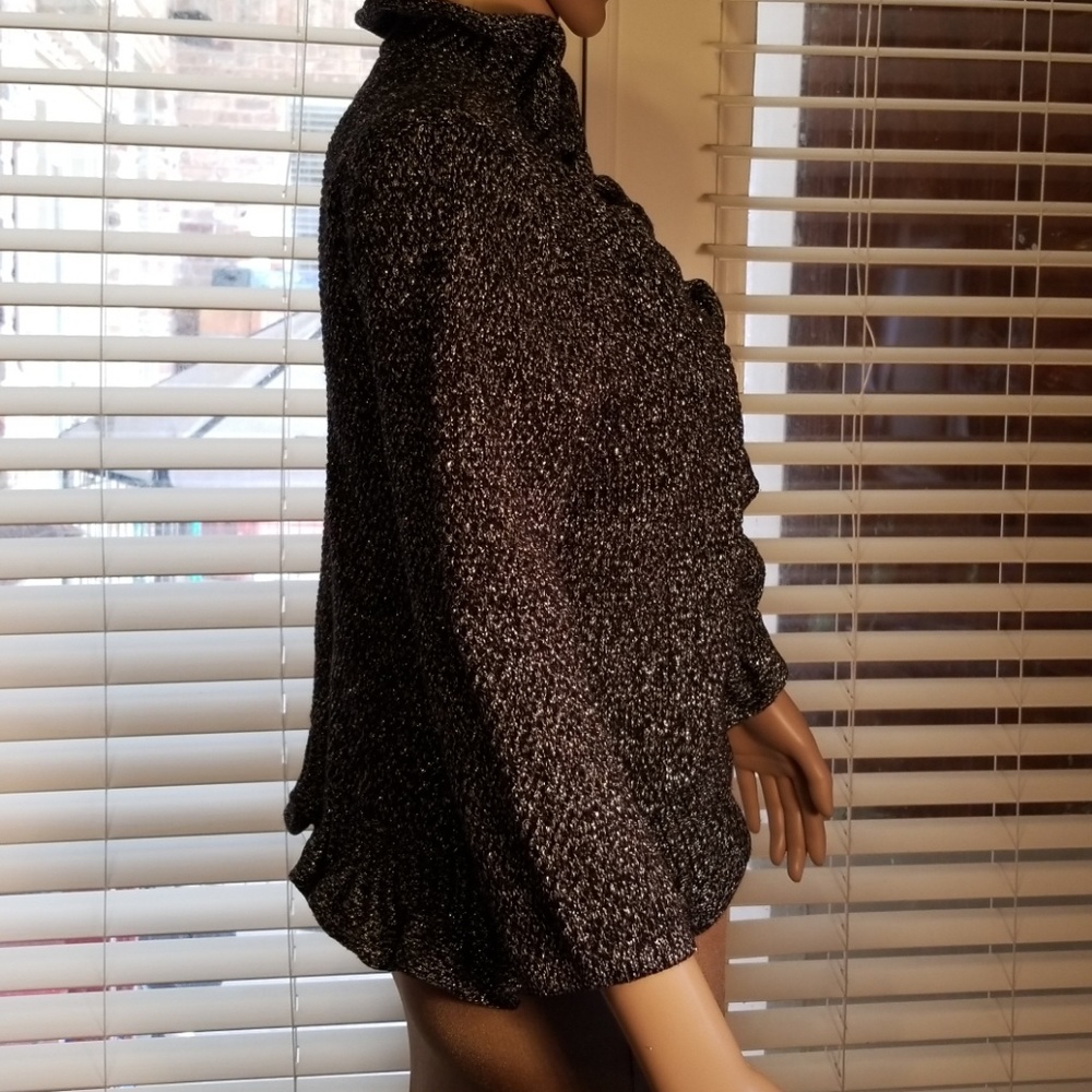 Ruby Rd. Shimmery Silver & Black Ruffled Sweater - Picture 3 of 8
